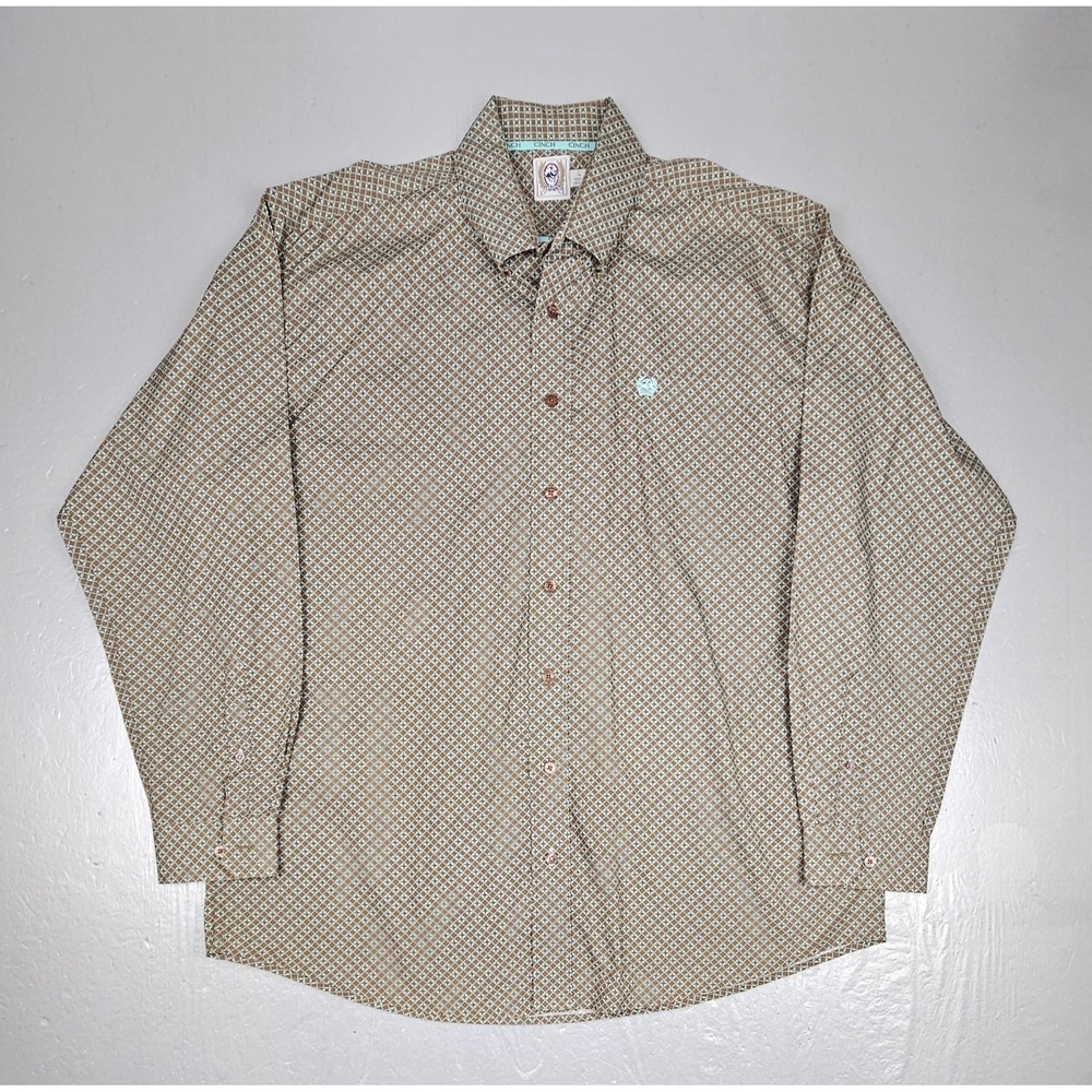 Cinch Button Down Shirt Mens Large Brown Abstract Casual Western Wear‎ L/S